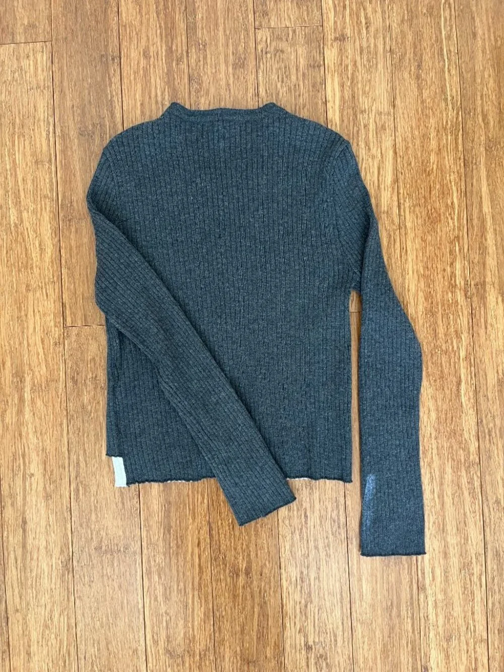 Gray Ribbed Layered Knit Button Front Long Sleeve Sweater